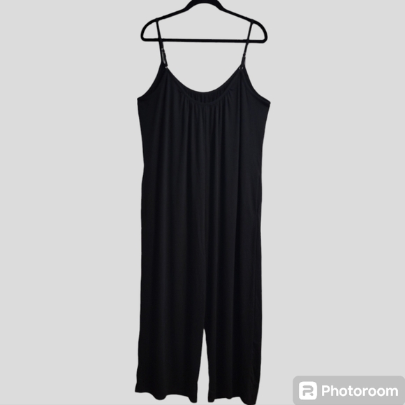 Unbranded Jumpsuit Women's Large Black Spaghetti Straps Knit Wide-Leg Loungewear - Picture 6 of 9